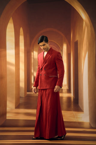 Malli Applique Double Breated Jacket with Pleated Pallazo