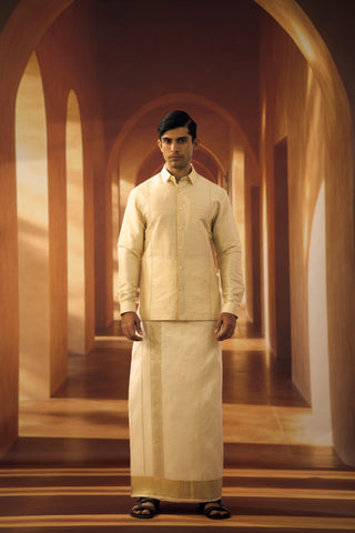 Cream Raw silk Muhurtham Shirt