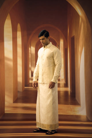 Cream Raw silk Muhurtham Shirt