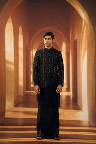 Noir & Gold butti Kanjeevaram Bandhgala