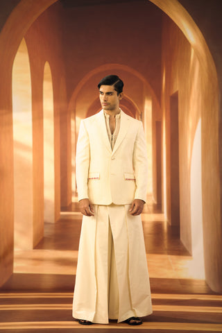 Jute Linen Ceremonial Blazer with Flower Applique