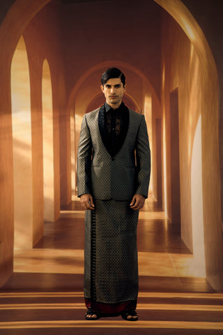 Checkered Kanjeevaram Tuxedo with Veshti
