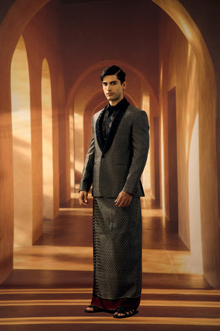 Checkered Kanjeevaram Tuxedo with Veshti