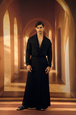 Black Wrap Shirt in Modal satin