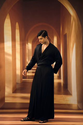 Black Wrap Shirt in Modal satin