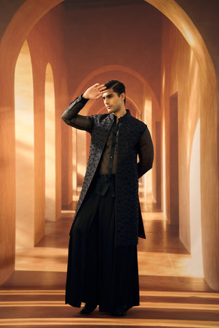 Noir Jasmine Strand Open Sherwani