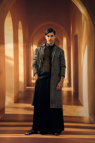 Noir Stripe Kanjeevaram Trench