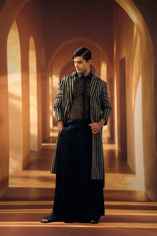 Noir Stripe Kanjeevaram Trench