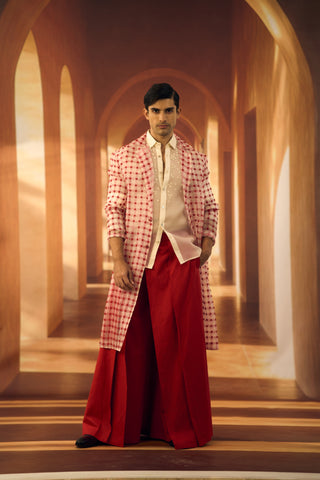 Checkered Block Printed Organza Trench