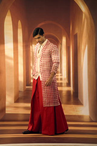 Checkered Block Printed Organza Trench