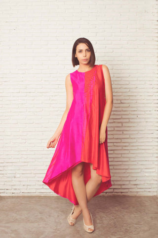 Colorblocked assymetric hem dress