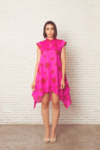 Tulip print handkerchief hem dress