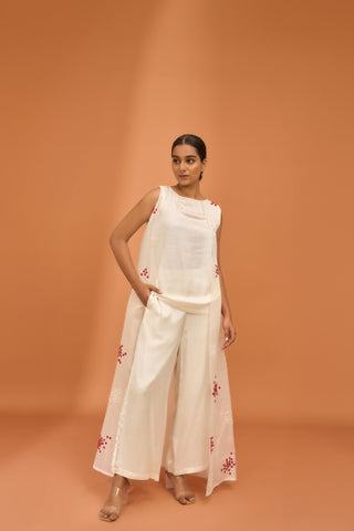 Layered Top in Cloud  with Floral Applique and  Straight Pants