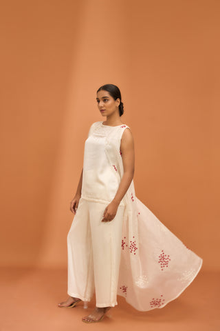 Layered Top in Cloud  with Floral Applique and  Straight Pants