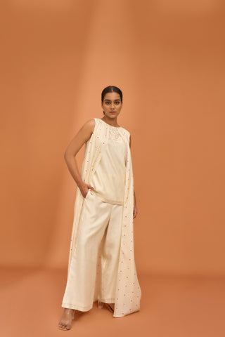 Layered Top in Bone Malli Mozhi Print with Straight Pants