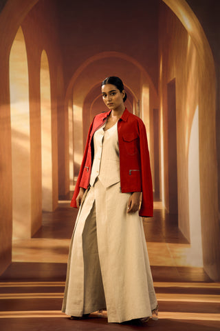 Pleated Pallazo in Clay Linen