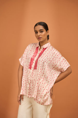 Kodi Print Boxy Top in Bone & Cherry