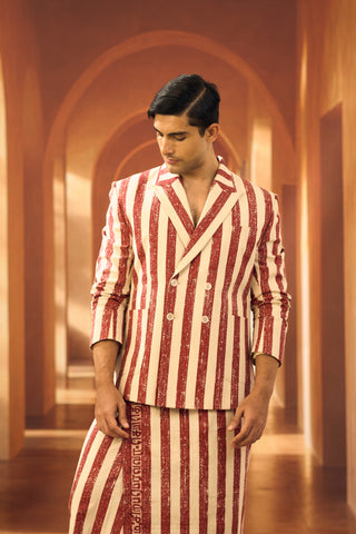 Temple Stripe Double Breasted Jacket with Veshti