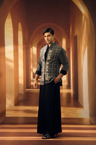 Black Checkered Shaket with Script Applique