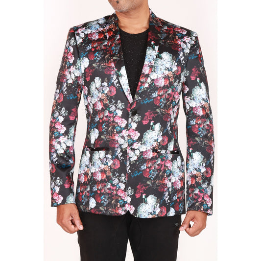 Single breasted jacket in floral printed satin