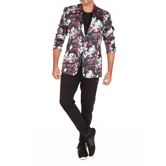 Single breasted jacket in floral printed satin