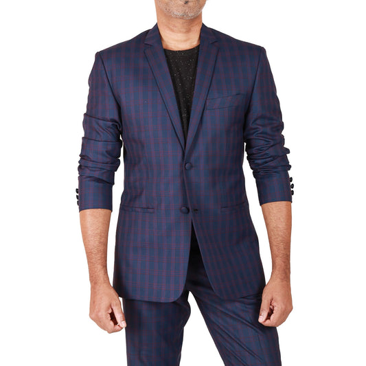 Midnight blue and red checkered single breasted jacket and trouser