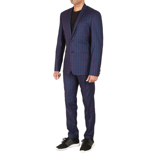 Midnight blue and red checkered single breasted jacket and trouser