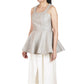 Embroidered peplum top in champagne