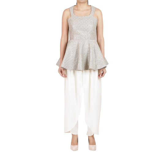 Embroidered peplum top in champagne