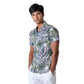 Tropical print short sleeve shirt with camp collar and contrast welt pocket at chest