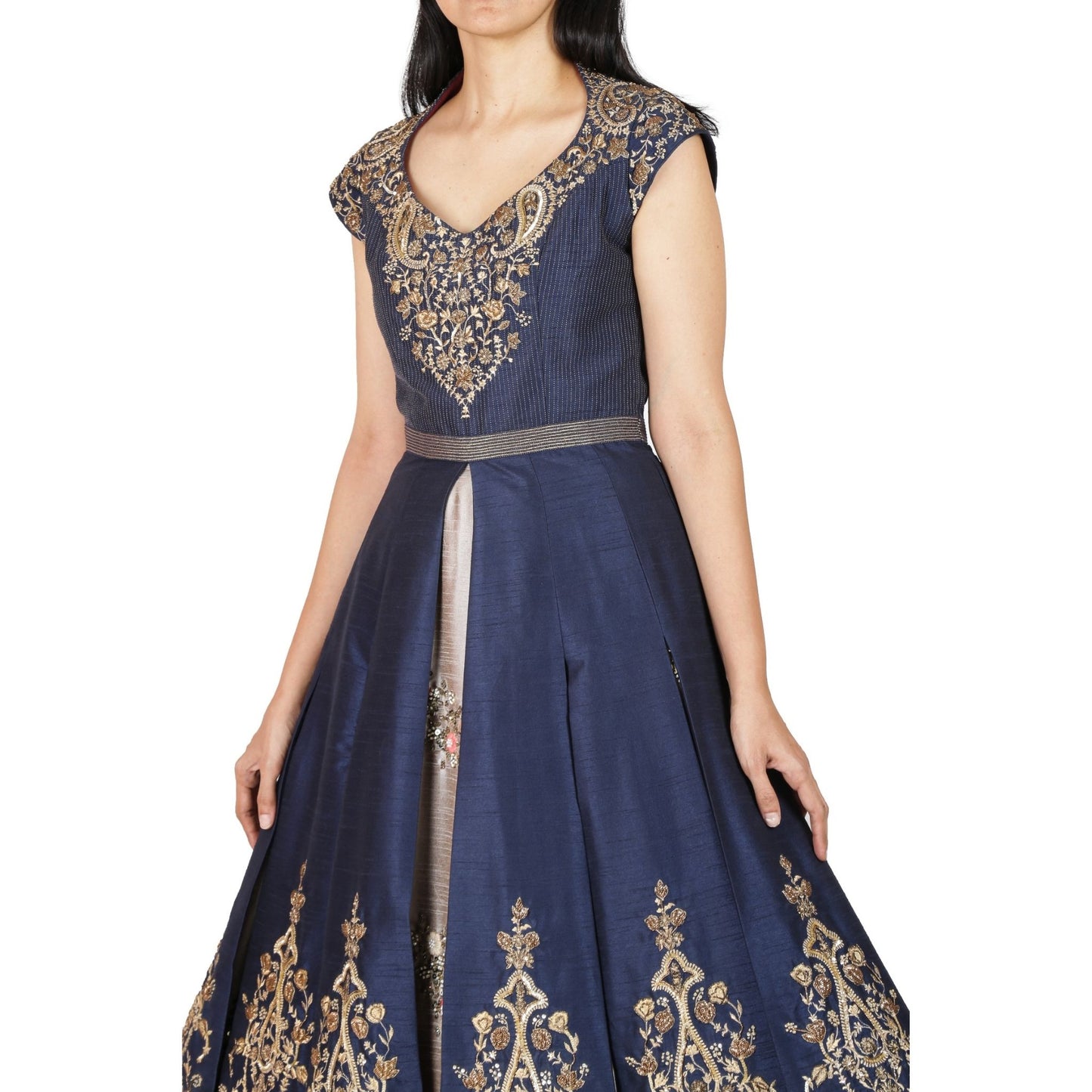Embroidered lehenga with built up neckline