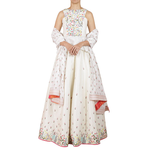 Floral embroidered lehenga with peplum top and chanderi dupatta