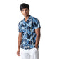 Tropical print sort sleeve shirt with camp collar and contrast slot seam at front