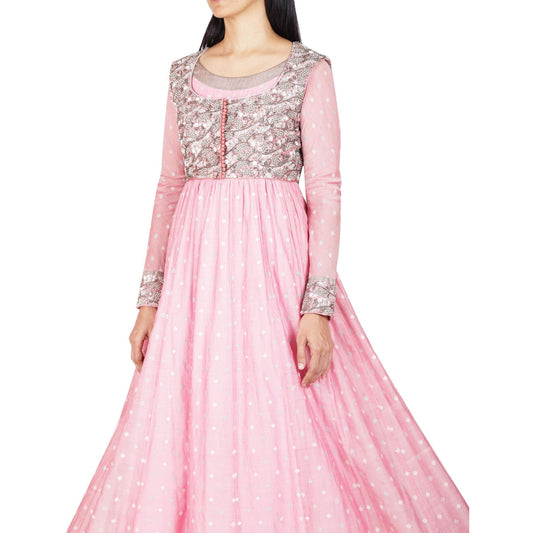 Full length anarkali with embroidered bolero jacket and dupatta