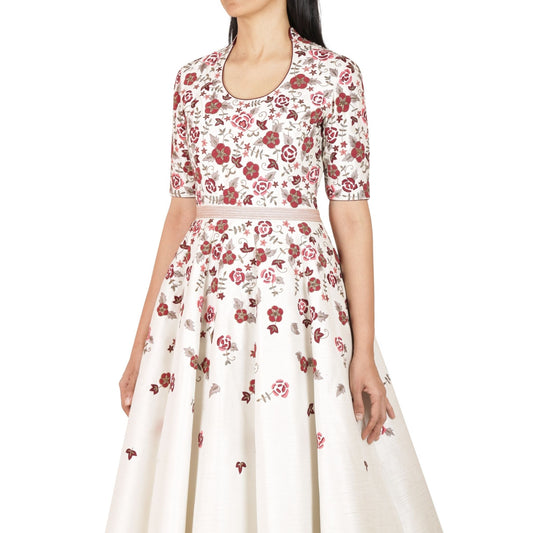 Full length dress with floral and zardozi embroidery