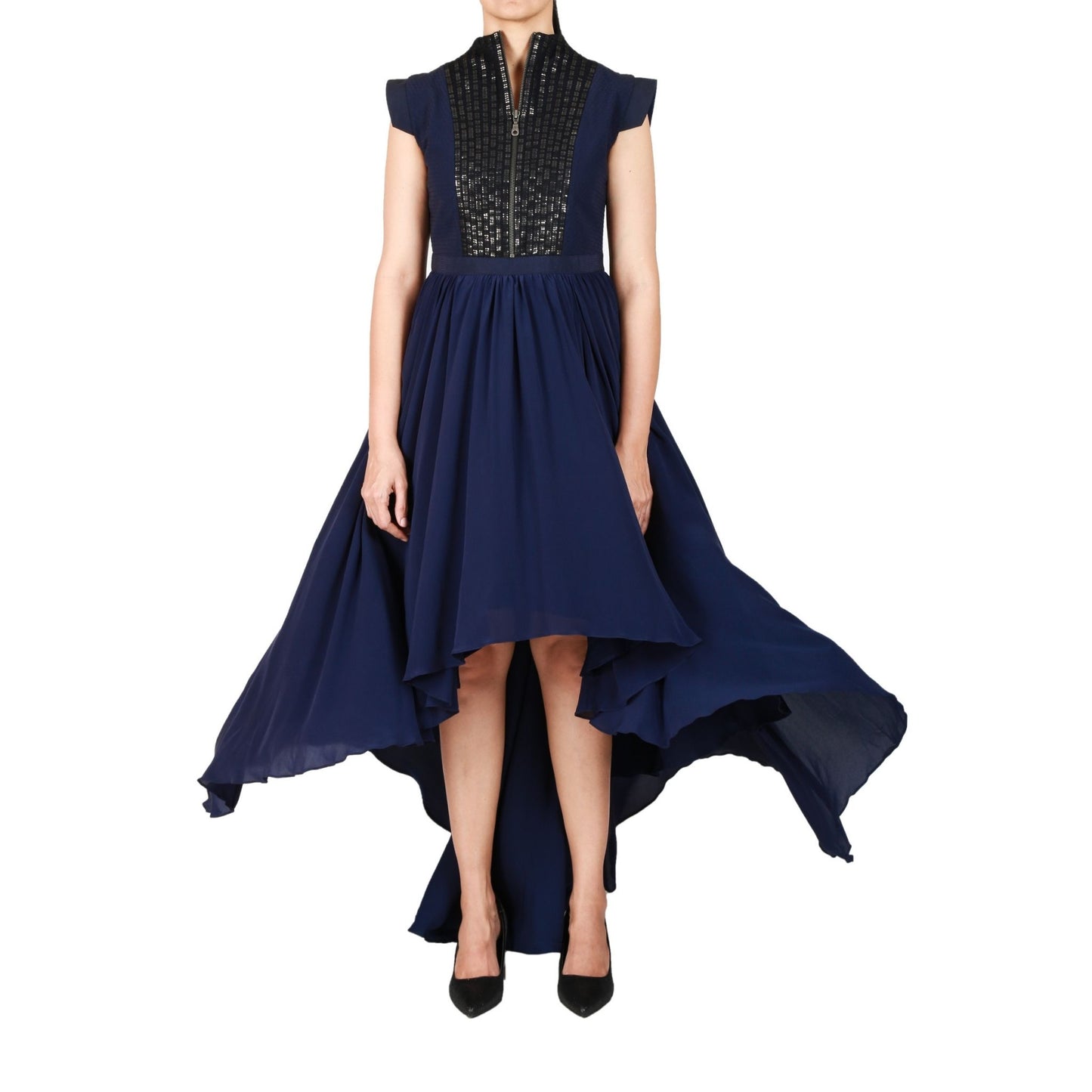 Fit and flare dress with mullet hem