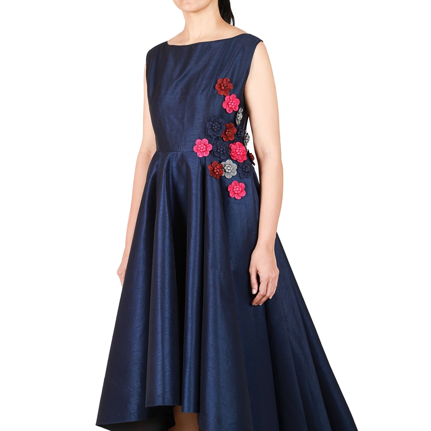 Cocktail fit and flare dress with floral applique