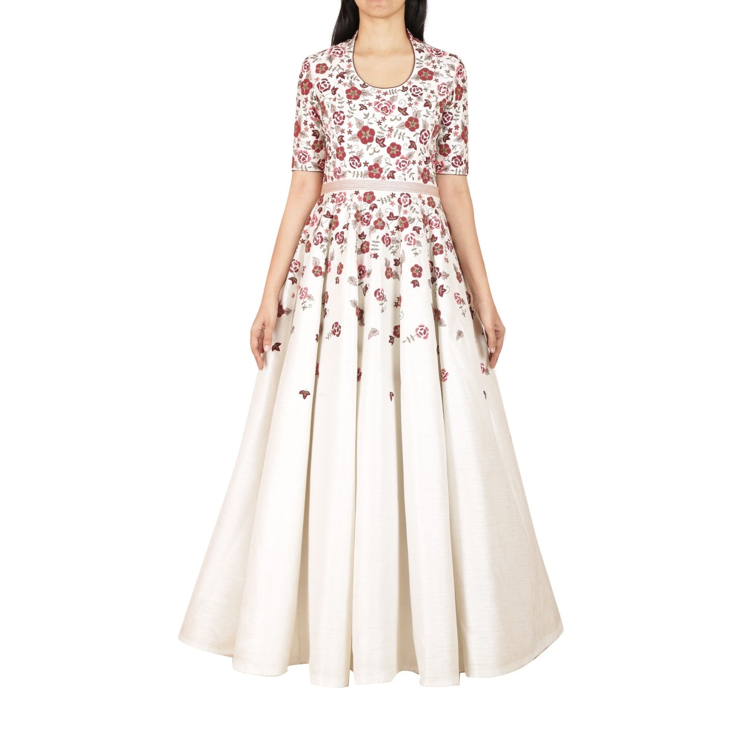 Full length dress with floral and zardozi embroidery