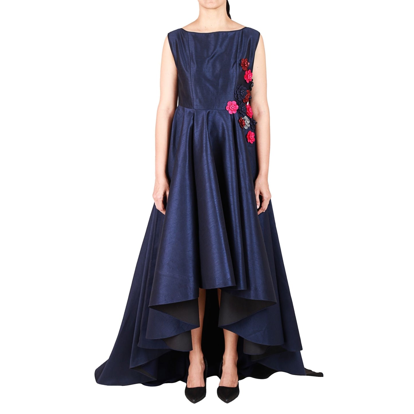 Cocktail fit and flare dress with floral applique