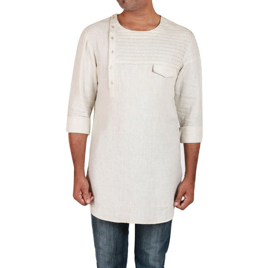 Short kurta in linen with off centre placket