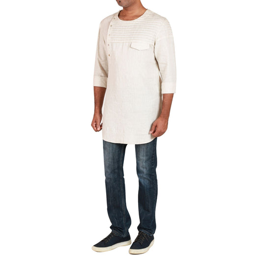 Short kurta in linen with off centre placket