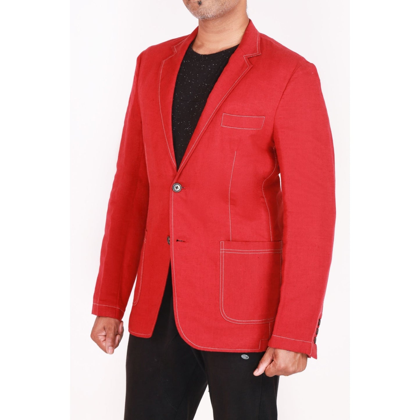 Single breasted jacket in red cotton linen
