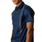 Short sleeve shirt in poplin with horizontal pintucks and patch applique