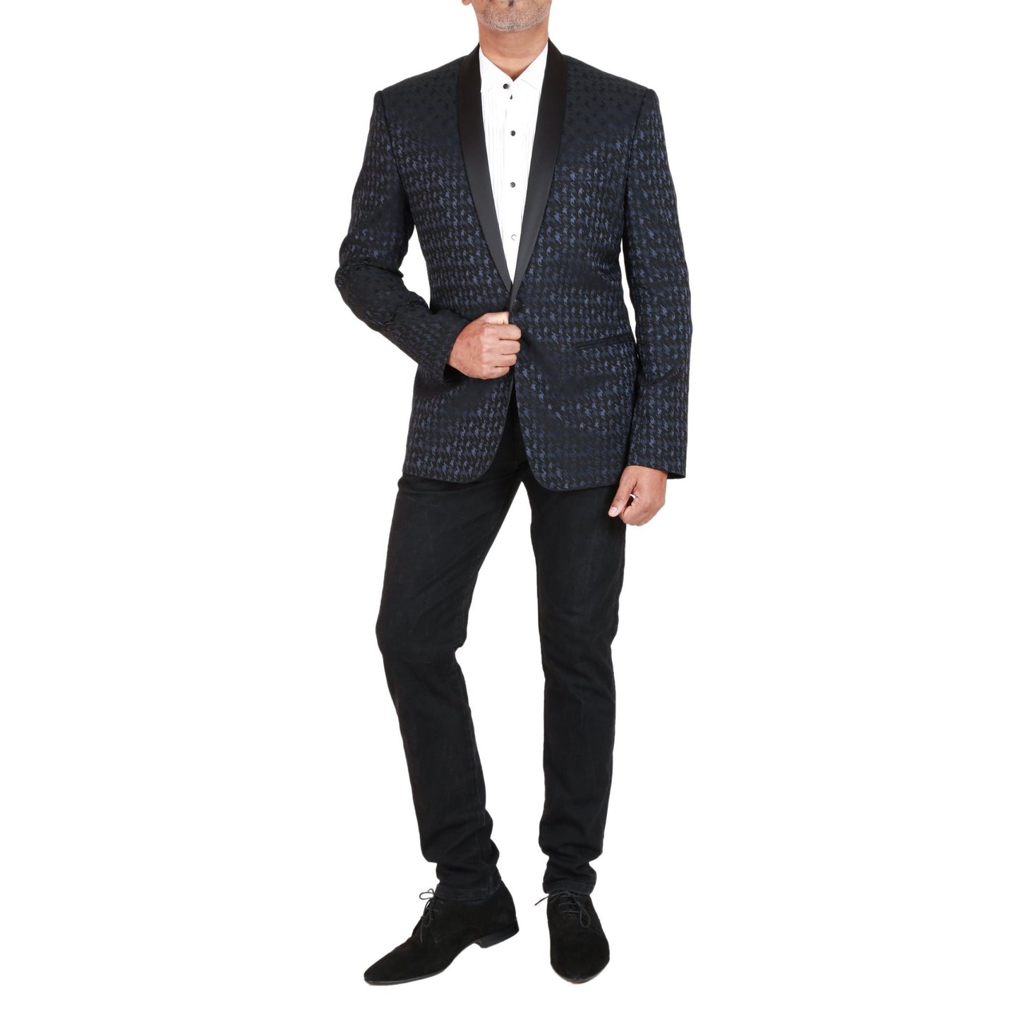 Tuxedo in Italian silk jaquard & slimfit flatfront trousers